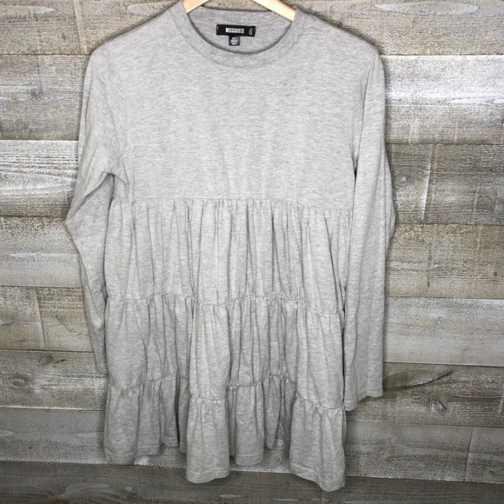 Missguided size 0 grey ruffle long sleeve dress